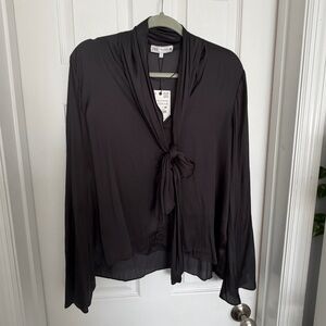 Zara Charcoal Tie-Front Blouse